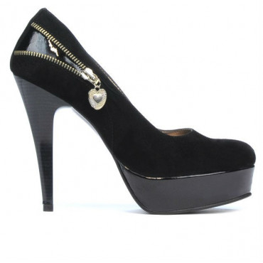 Pantofi eleganti dama 1201 negru antilopa+lac negru