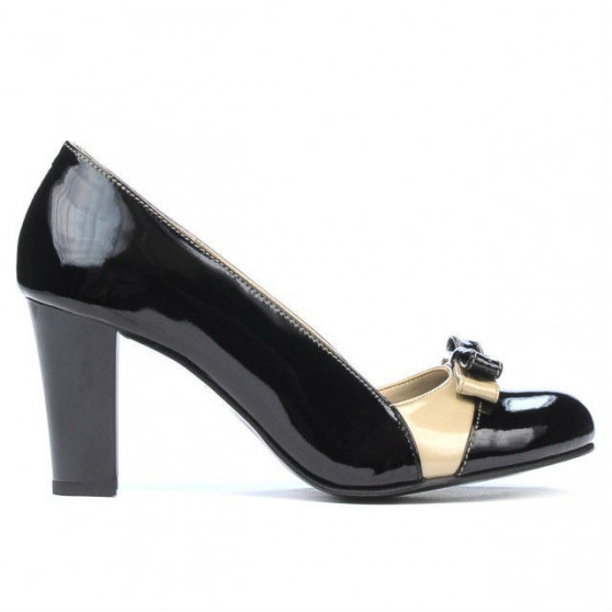 Women stylish, elegant shoes 1227 patent black+beige