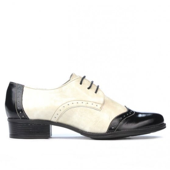 Women casual shoes 691 patent black+beige