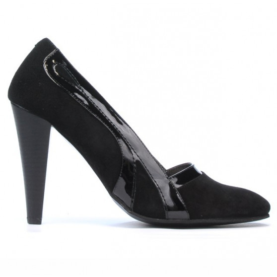 Pantofi eleganti dama 1208 negru antilopa+lac negru