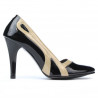 Women stylish, elegant shoes 1208 patent black+beige