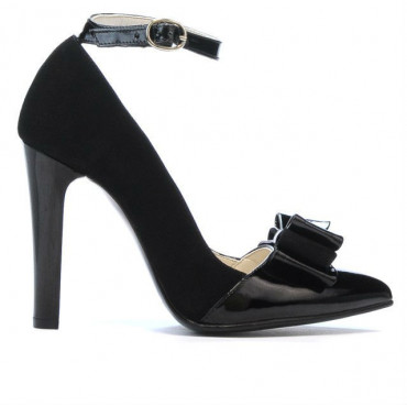 Pantofi eleganti dama 1264 negru antilopa+lac negru