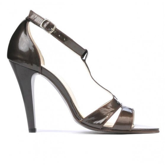 Women sandals 1239-1s patent brown pearl