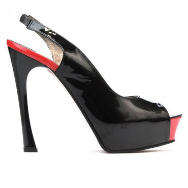Women sandals 1215 patent black+red