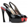 Women sandals 1215 patent black+red