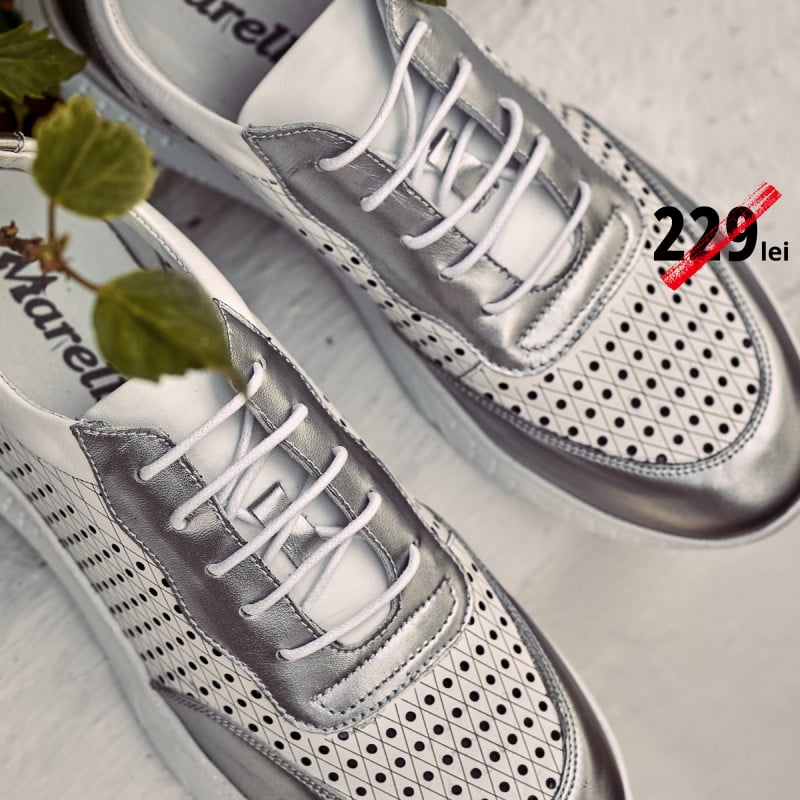 Pantofi sport dama 6024 argintiu+alb lifestyle