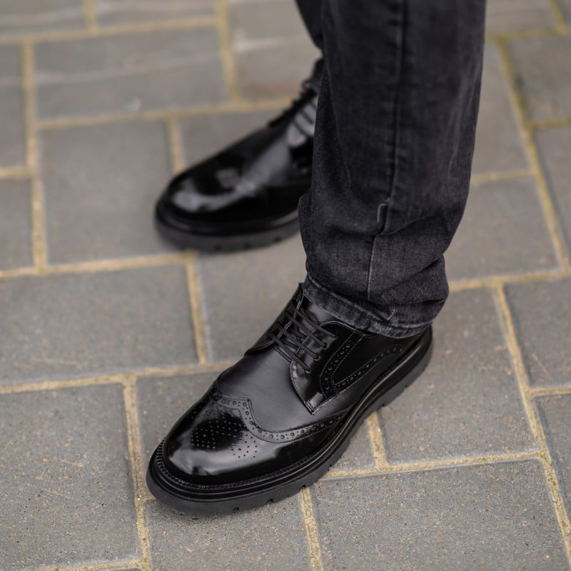 Pantofi eleganti barbati 972 negru florantic combinat lifestyle