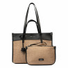 Geanta dama de plaja 045g 01 negru napa+rafie caramel