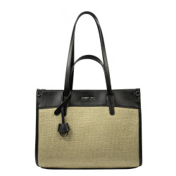 Geanta dama de plaja 045g 01 negru napa+rafie sand olive