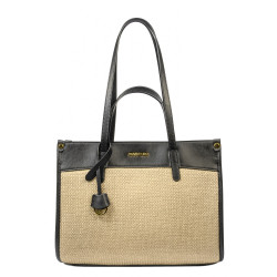 Geanta dama de plaja 045g negru napa+rafie