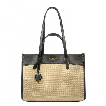 Geanta dama de plaja 045g black napa+rafie