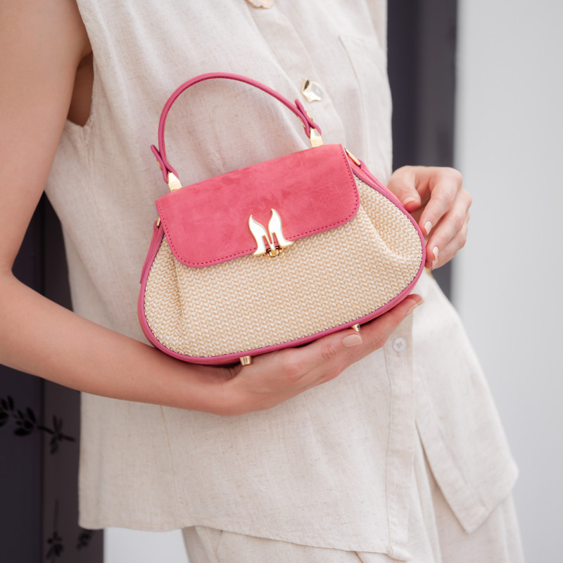 Geanta dama de mana 042g suede roz zmeura+rafie lifestyle