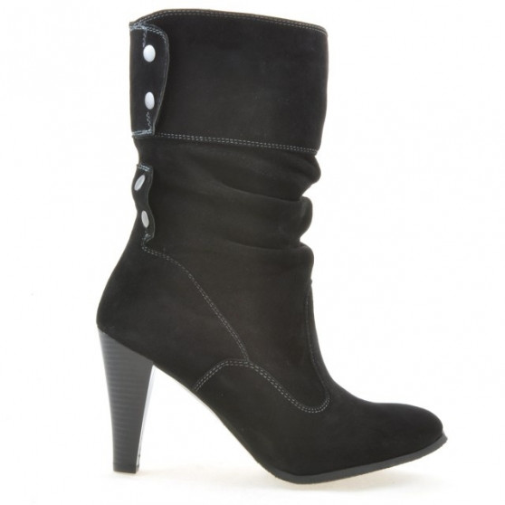 Women knee boots 1113 black+black antilopa