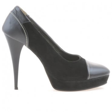 Pantofi eleganti dama 1082 negru antilopa combinat